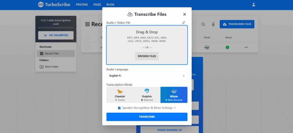 TurboScribe AI is an AI-driven transcription platform that converts both audio and video into text