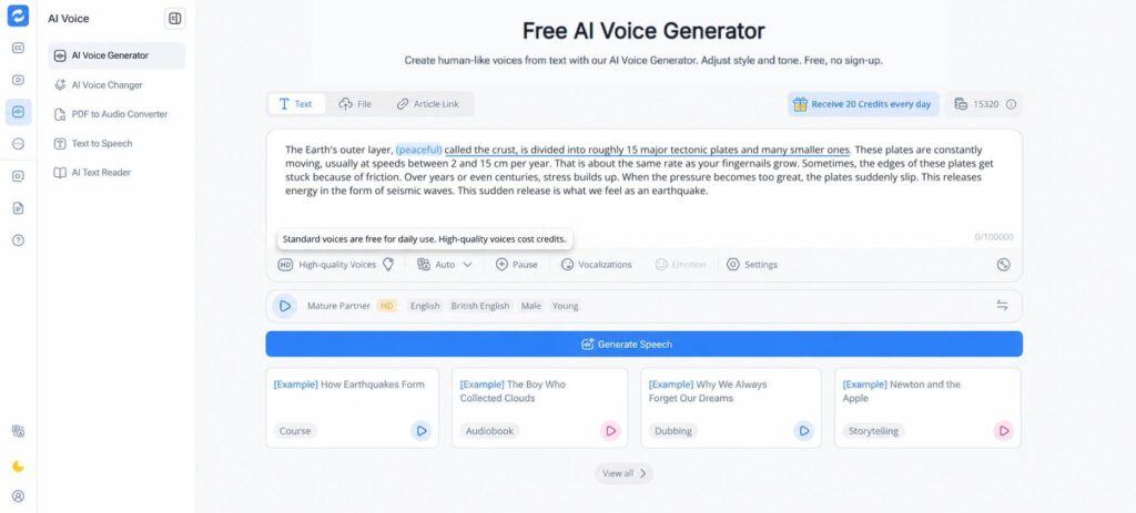 Audio Converter AI's AI Voice Generator — Multilingual Voice Generation with Customizable Tone and Emotion Control