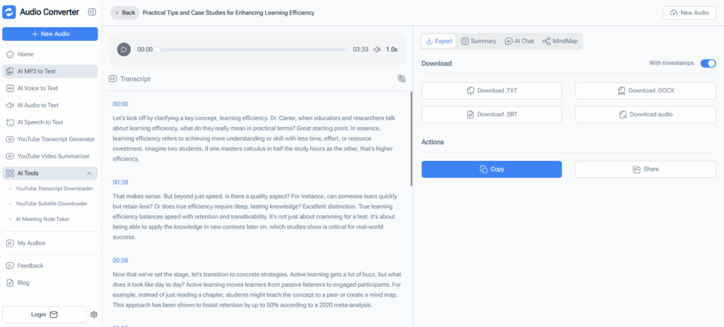 Audio Converter AI – Best Overall MP3 Audio File to Text Tool