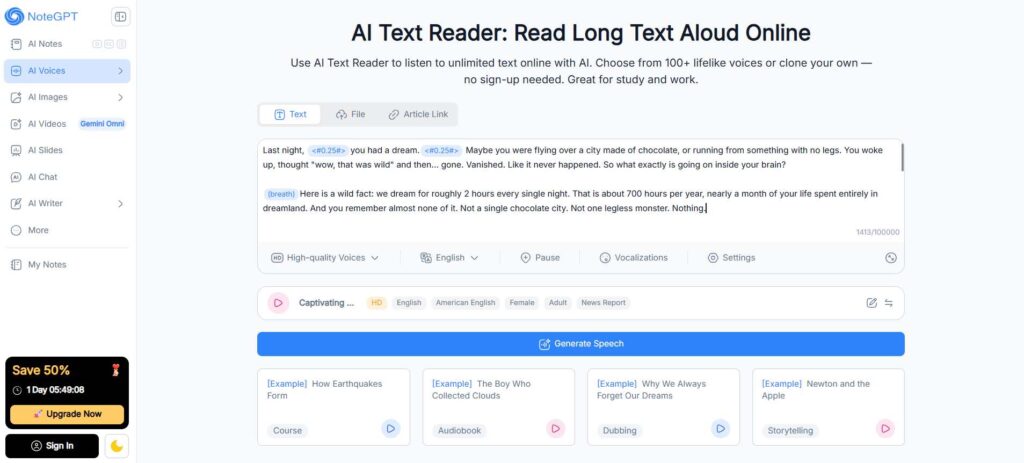 NoteGPT AI Text Reader - Best for Learning and Study Workflows