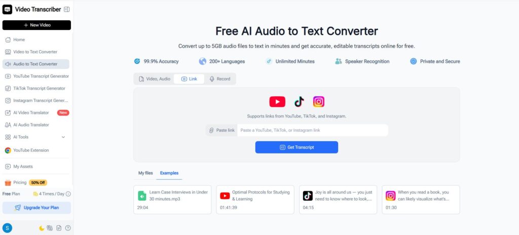Video Transcriber AI – Best for YouTube, TikTok, and Instagram Transcription