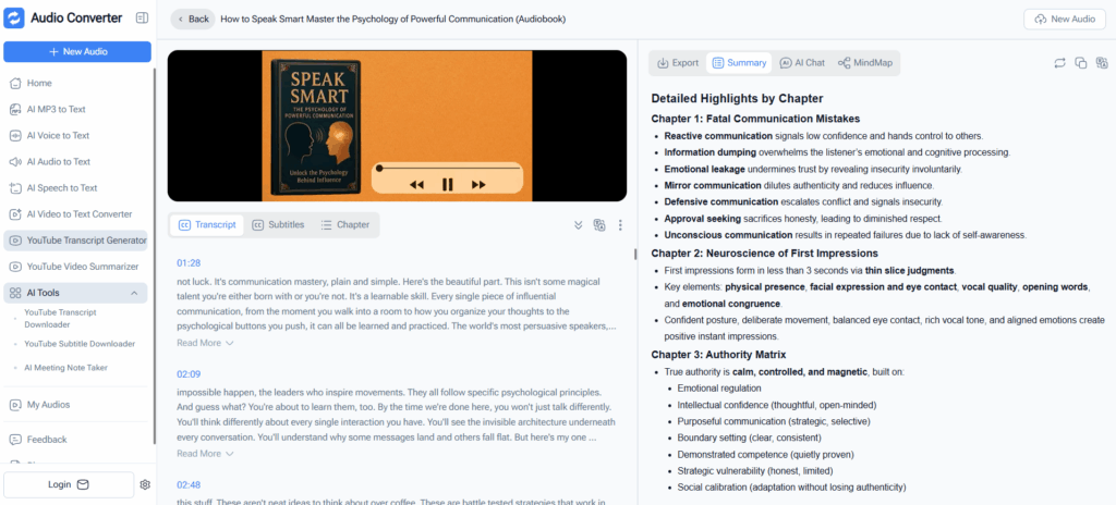 Audio Converter AI – Clean and Editable YouTube Video Transcripts
