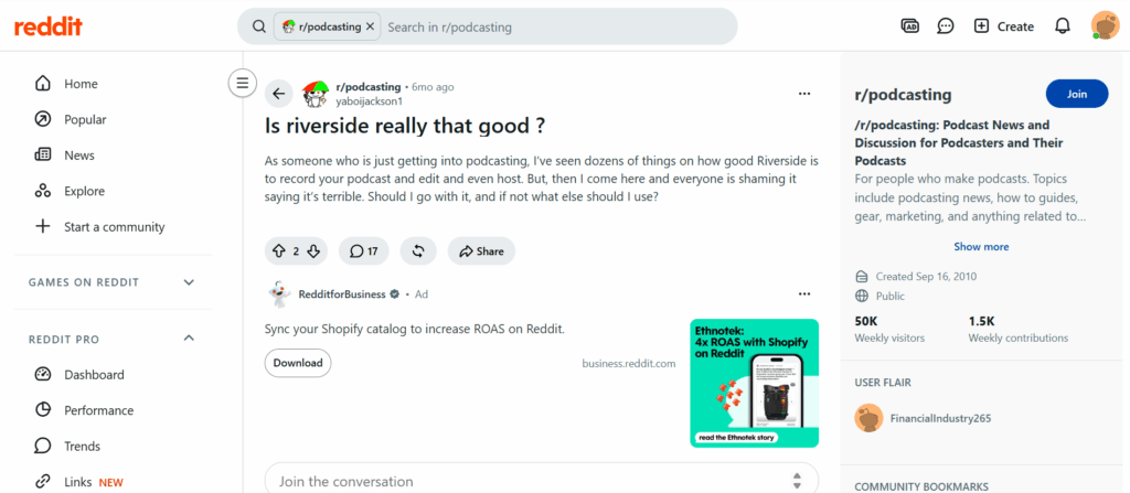 A podcasting discussion on Reddit shows a similarly divided response.