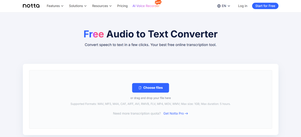 Notta — Multi-Format & Language Support