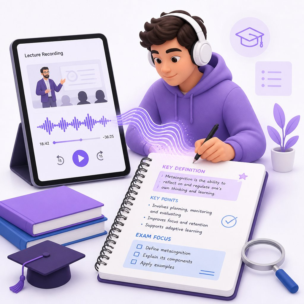 Student turning lecture audio into highlighted study notes