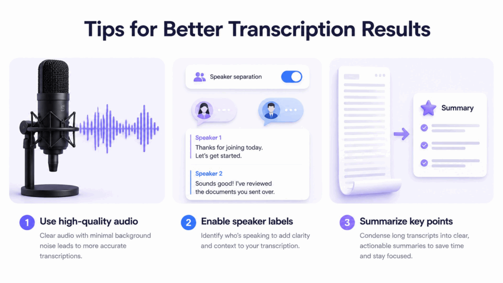 Clean audio, speaker labels, and AI summaries for better results