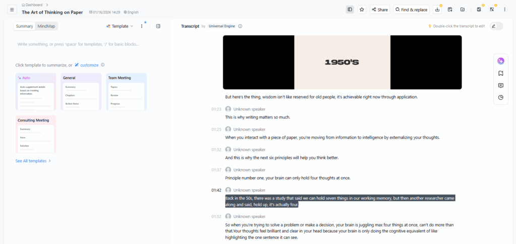Notta – Organized YouTube Video Transcript Management