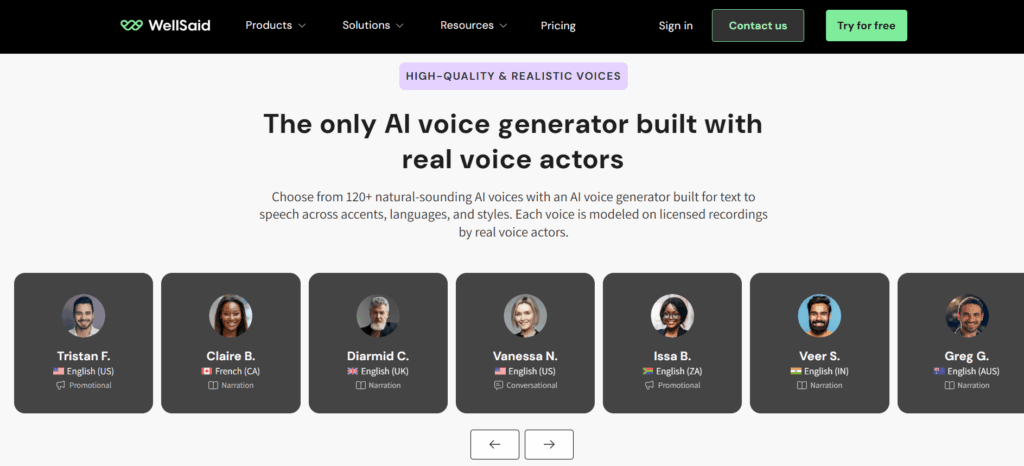 WellSaid: Best for Studio-Style Team Output