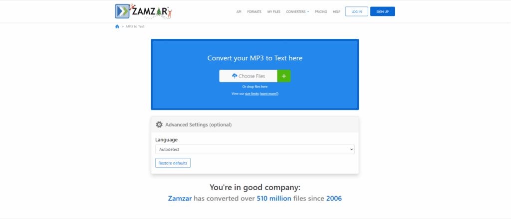 Zamzar – Trusted Platform for MP3 Audio File to Text Conversion