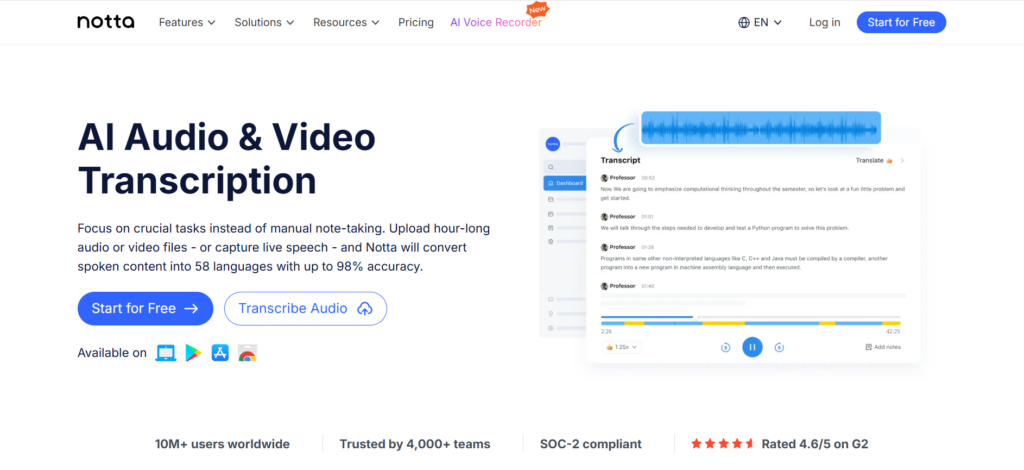 Notta — Multi-Format & Language Support