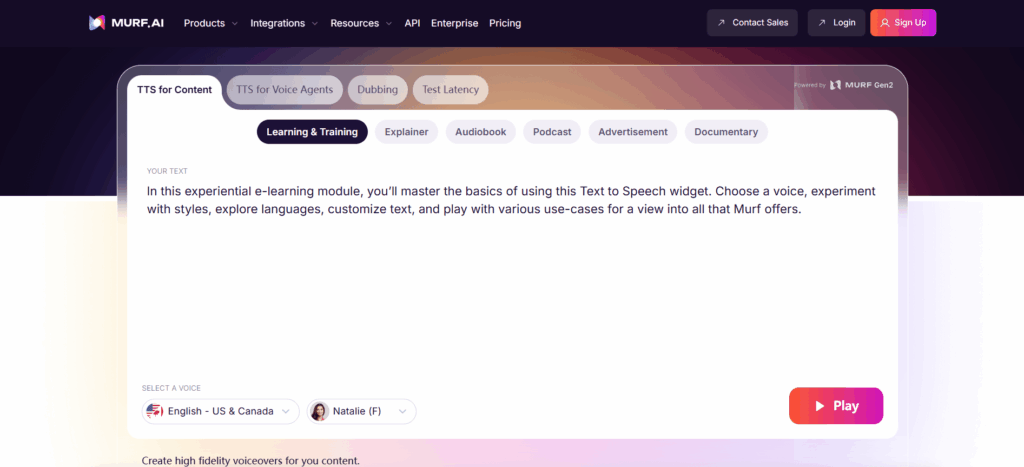 Murf: Best for Business Voiceovers and Training Content