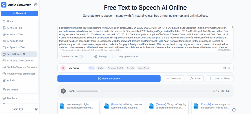 Audio Converter AI - Most Balanced Text to Speech Free Tool for Everyday Use