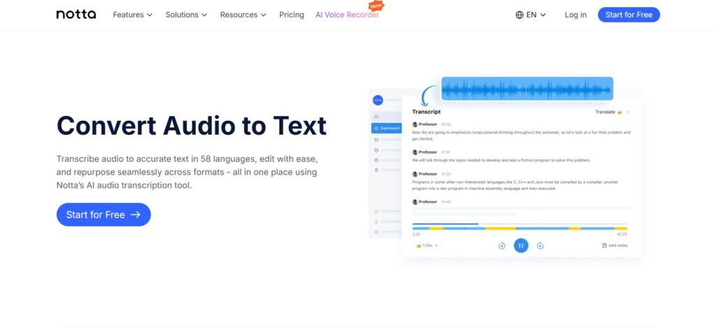 Notta – Best for Real-Time Meeting Transcription