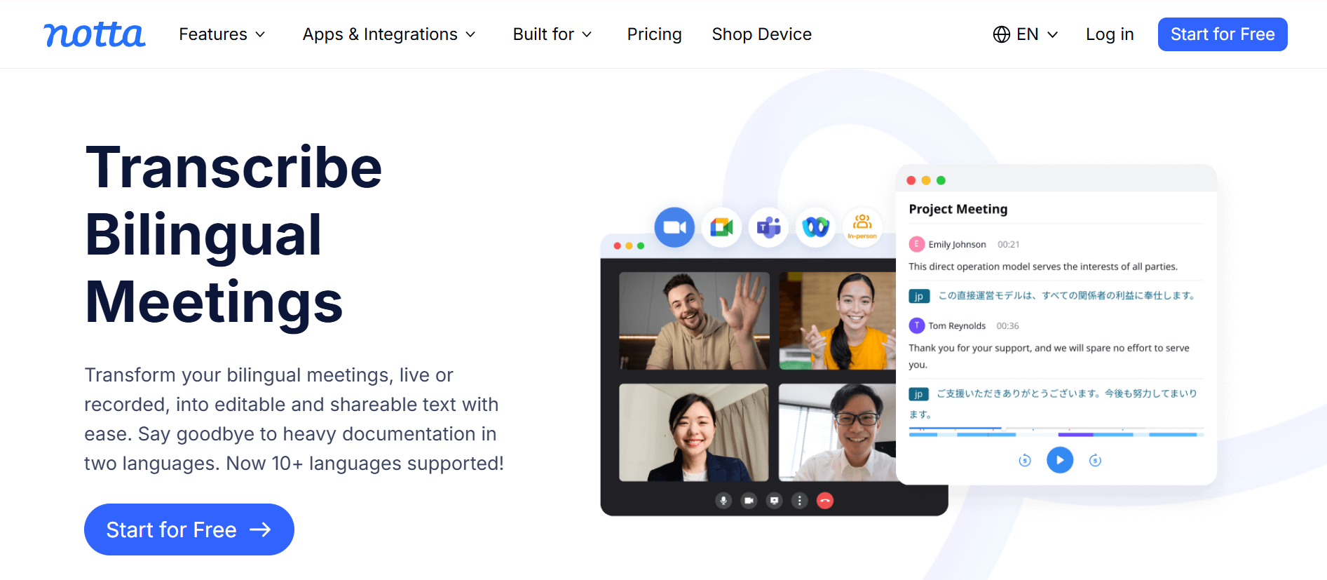 Notta: Best for Multilingual Transcription