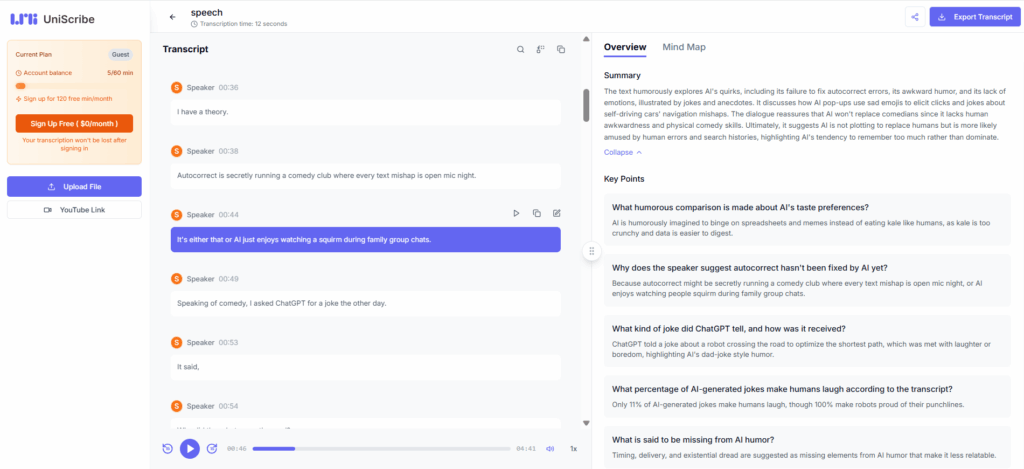 Uniscribe offers several features that facilitate MP3 audio file to text transcription