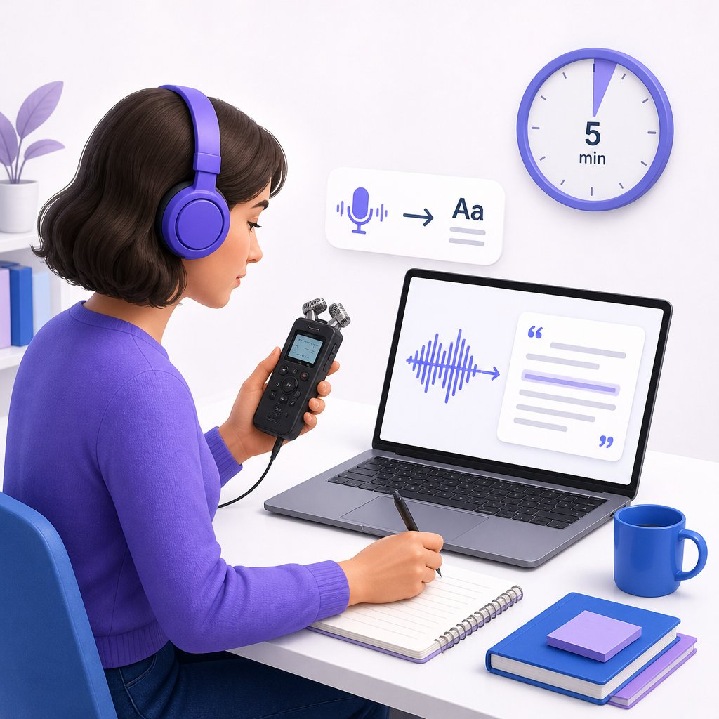 Journalist transcribing an interview recording with AI