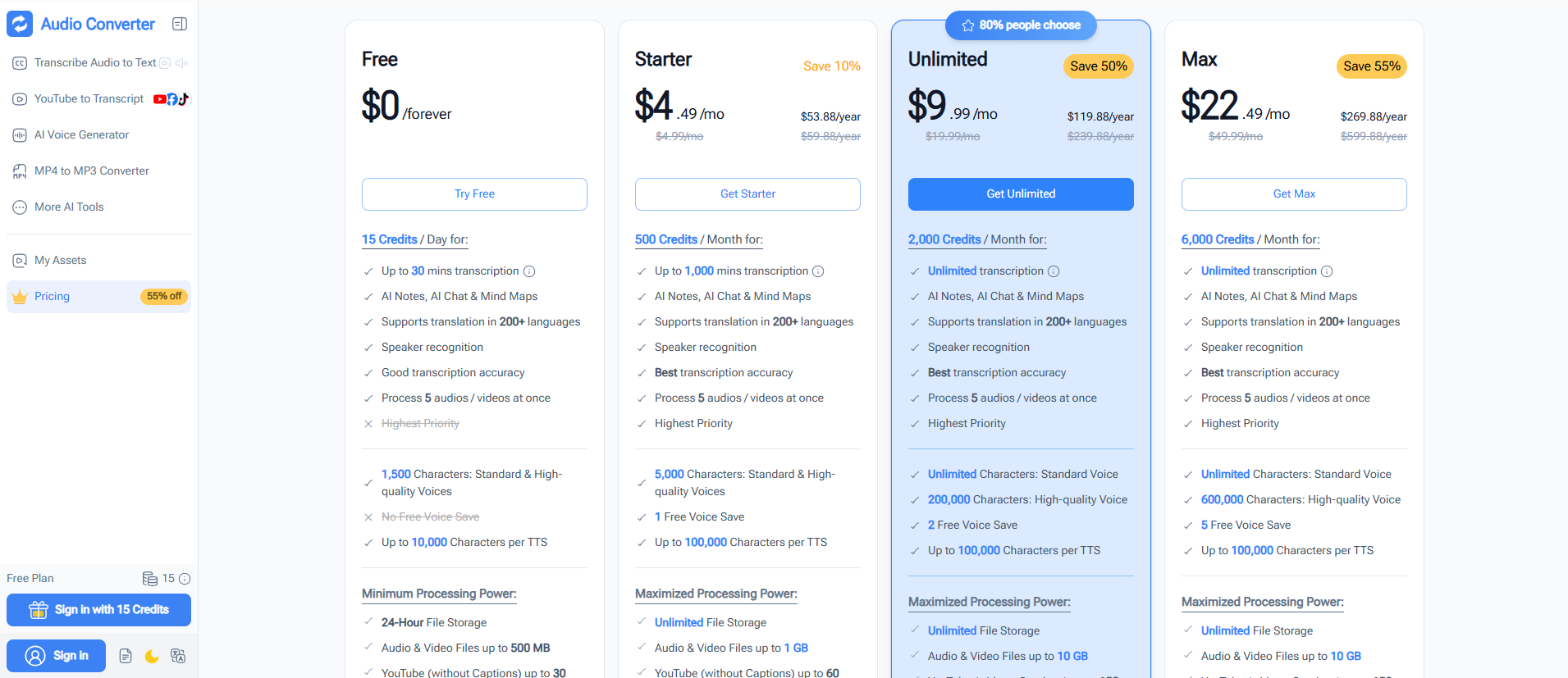Audio Converter AI — Pricing
