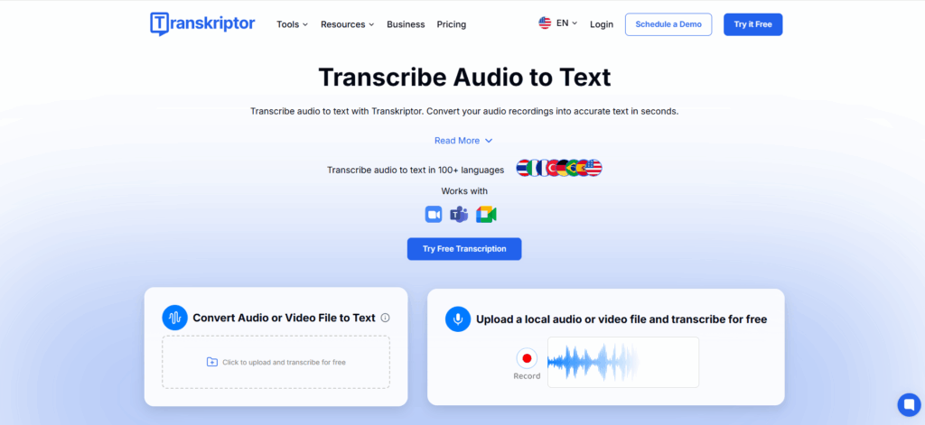 Transkriptor — Flexible Format Support for Diverse Media Workflows