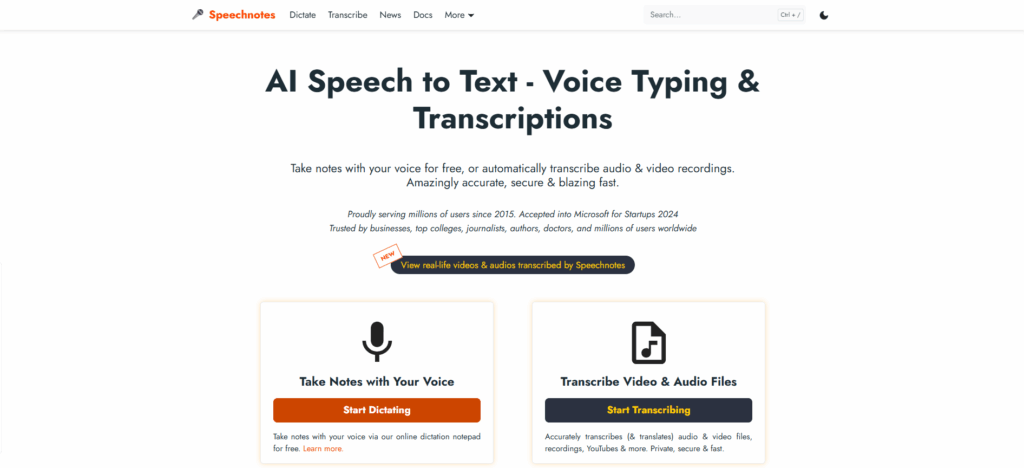 Speechnotes – Best for Live Dictation and Quick Note-Taking