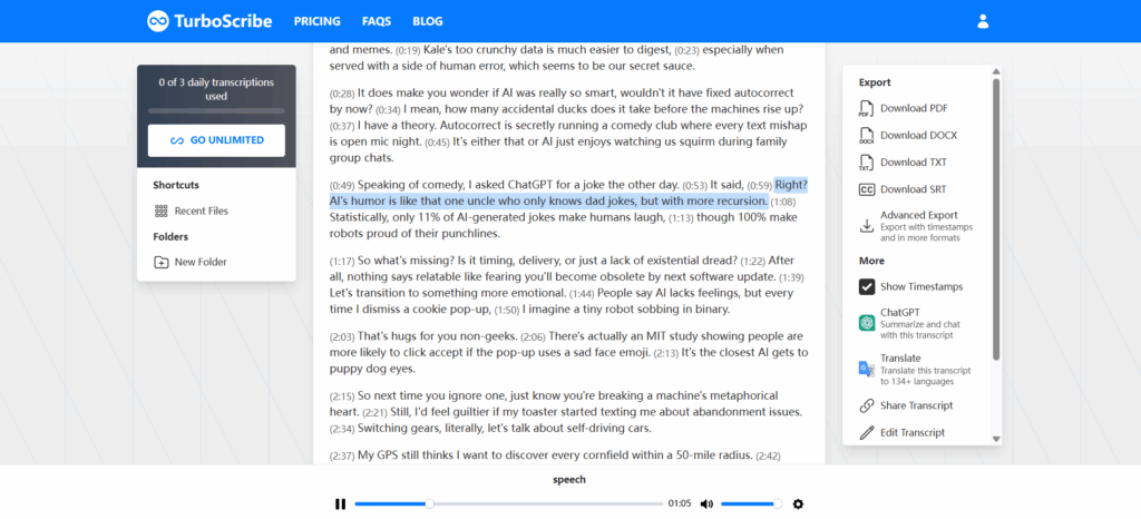 TurboScribe – High-Speed Voice to Text for Large File Processing