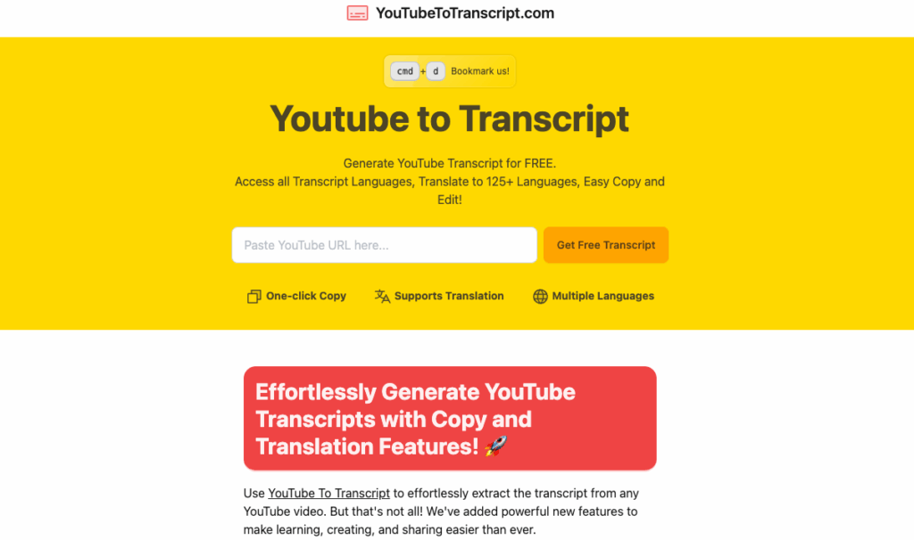 Tool 1: YouTube to Transcript – User-Friendly Tool to Get YouTube Transcript (100% Free)
