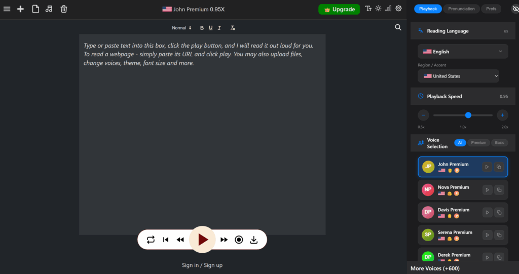 TTSReader - Best for Simple Free Listening and Downloadable Output
