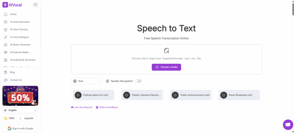 AIVocal – Best for Multi-Speaker Audio and Accurate Transcription