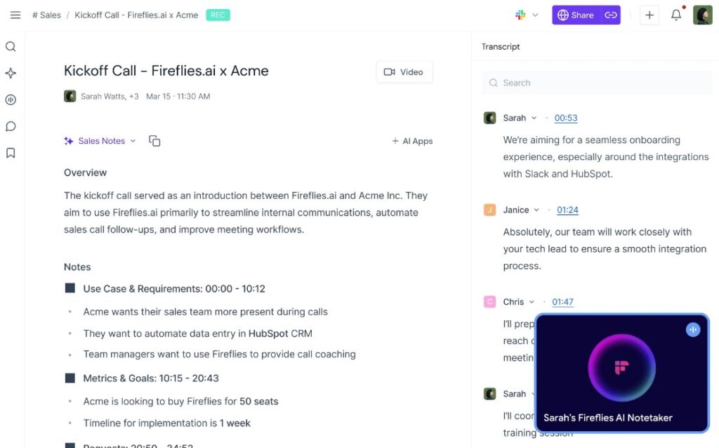 Fireflies AI – Best for Capturing Action Items from Calls