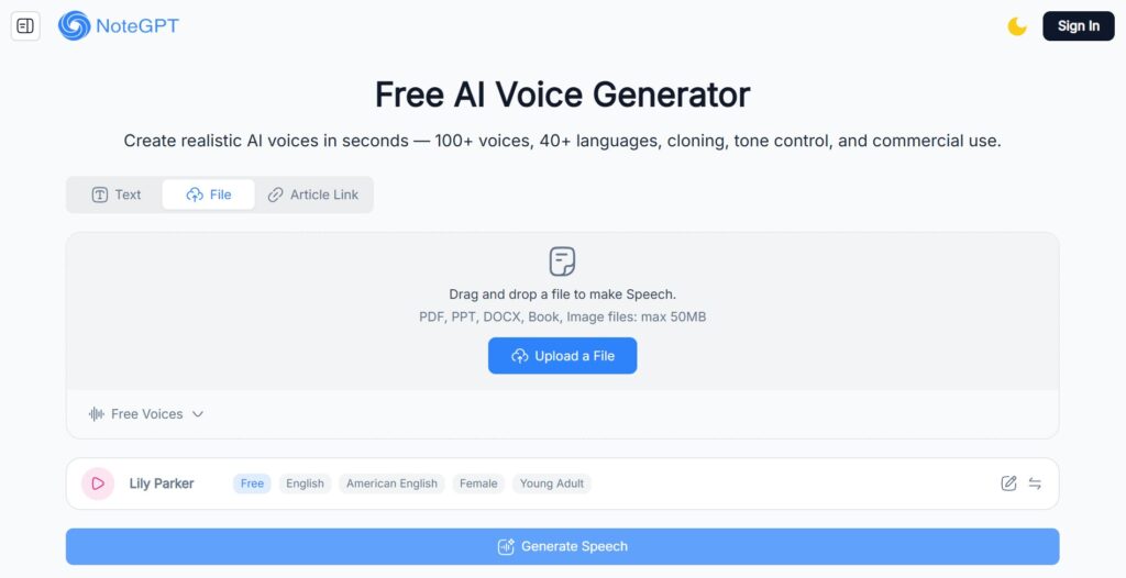 NoteGPT AI Voice Generator — Article-to-Audio with Free Commercial Rights
