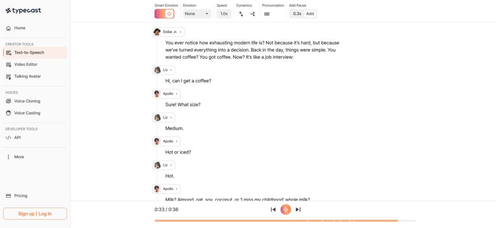 Typecast — Emotion-Directed Voice Acting for Nuanced Content