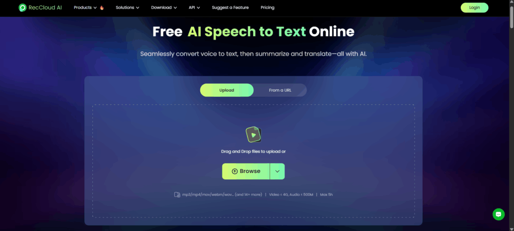 RecCloud – Best for Quick and Simple Online Transcription