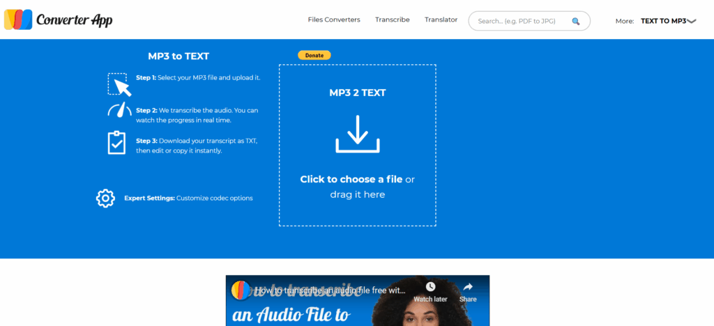 Converter.app – Simplest MP3 Audio File to Text Solution