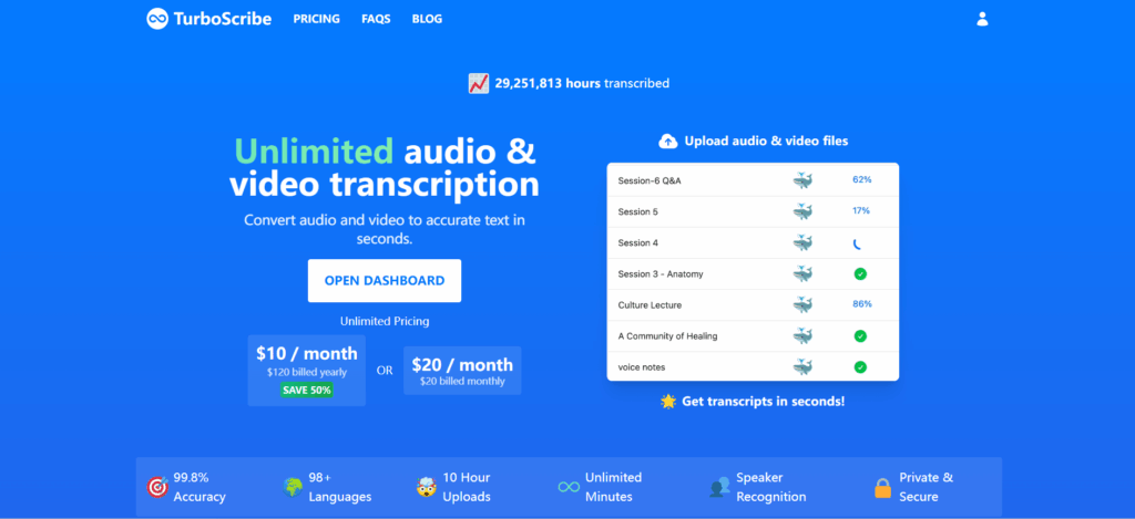 TurboScribe – High-Speed Voice to Text for Large File Processing