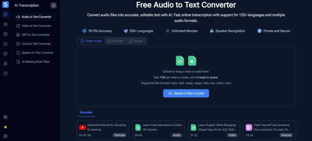 Audio Converter AI – Best for Long Audio and Video Transcription