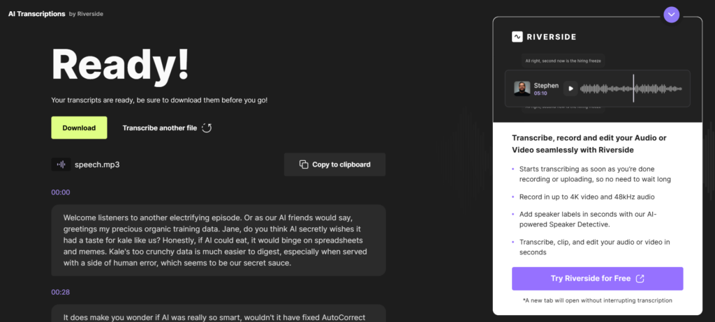 Riverside Transcriber — Unlimited Language Coverage