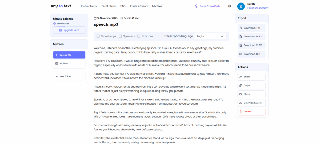 Any2Text works for casual users needing to convert audio file to text online
