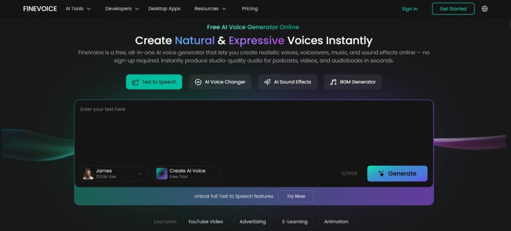 FineVoice — TTS, Voice Changer, and Sound Effects Under One Login